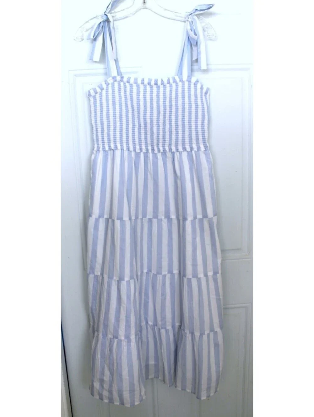 NWT J. Crew Factory tie shoulder striped smock dress Blue Sz M - Picture 7 of 7